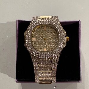 Gold and Silver Diamond-Encrusted Watch